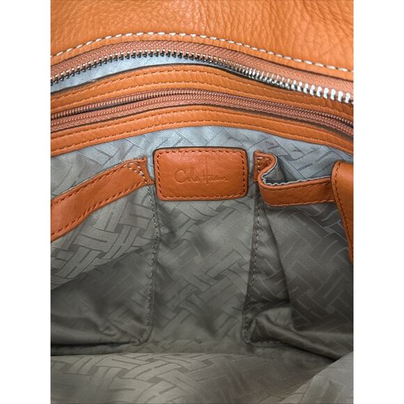 Cole Haan Orange Leather Handbag Purse 2 Handle Zip Top Satchel 12x8” - Picture 6 of 7